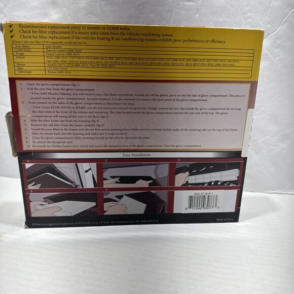 EP AUTO Interior‎ Cabin Air Filter Cleaner Airflow CP743 (CF10743)  New In Box - Picture 4 of 7